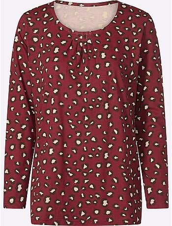 T-shirt à manches longues plis affinants à l'encolure - taille standard - moda vilona
