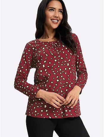 T-shirt à manches longues plis affinants à l'encolure - taille standard - moda vilona