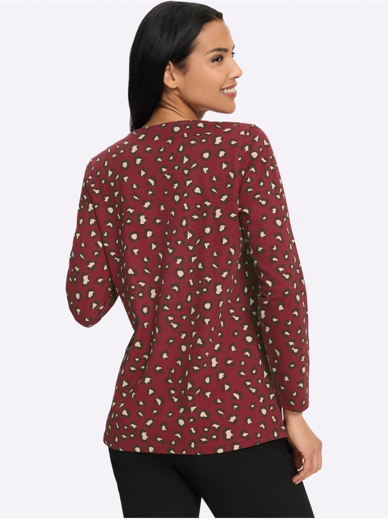 T-shirt à manches longues plis affinants à l'encolure - taille standard - moda vilona Marron/Rose - Kiabi