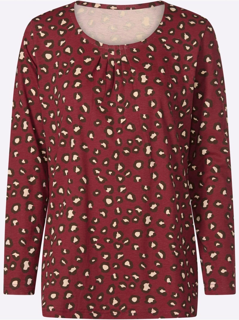 T-shirt à manches longues plis affinants à l'encolure - taille standard - moda vilona Marron/Rose - Kiabi