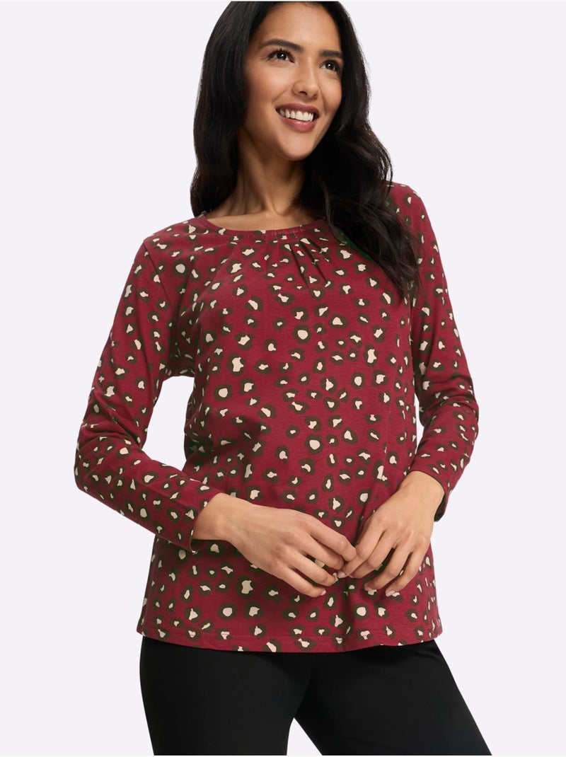 T-shirt à manches longues plis affinants à l'encolure - taille standard - moda vilona Marron/Rose - Kiabi