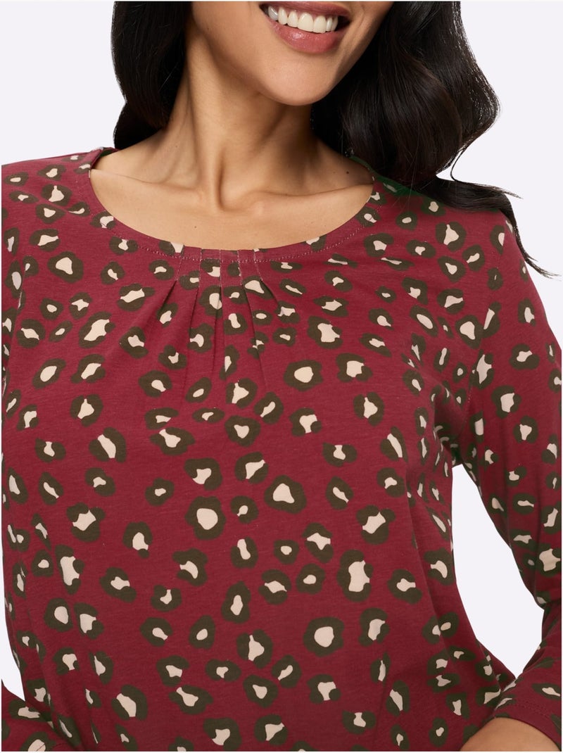 T-shirt à manches longues plis affinants à l'encolure - taille standard - moda vilona Marron/Rose - Kiabi