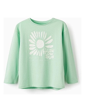 T-shirt à manches longues fille - T-shirt fille - rose - vert