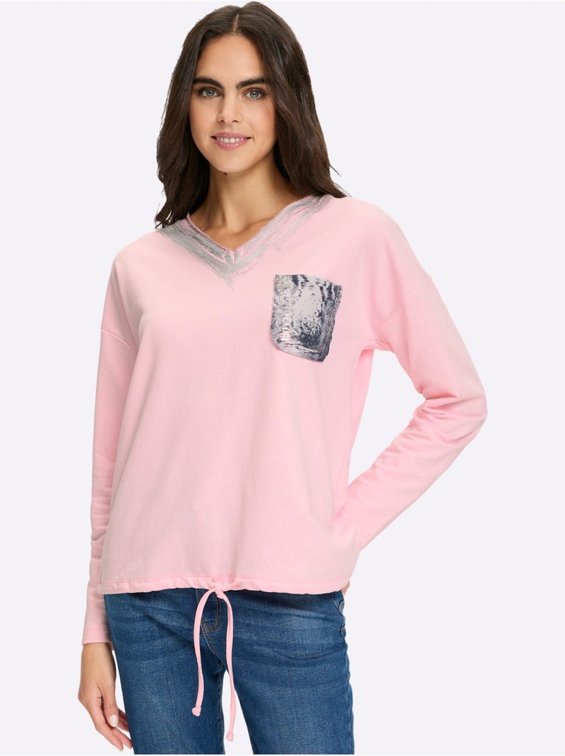 T-shirt à Manches Longues Pur Coton - Taille Standard - Helline Rose clair - Kiabi
