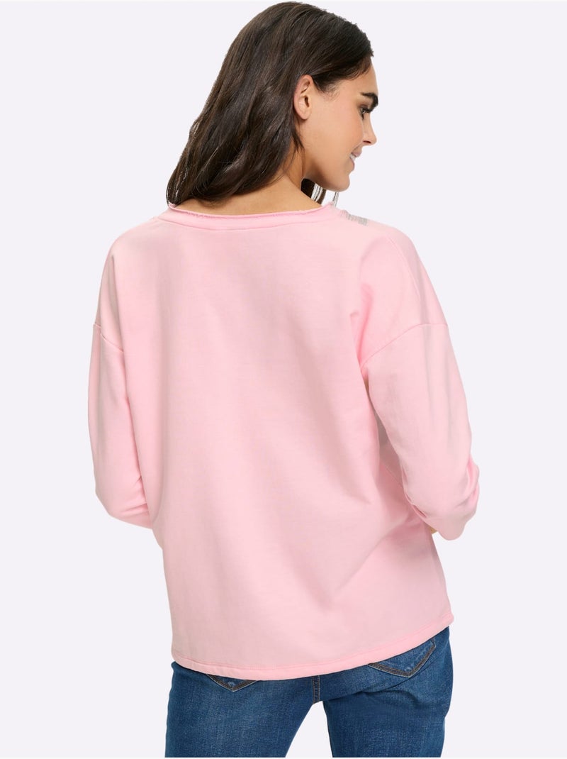 T-shirt à Manches Longues Pur Coton - Taille Standard - Helline Rose clair - Kiabi