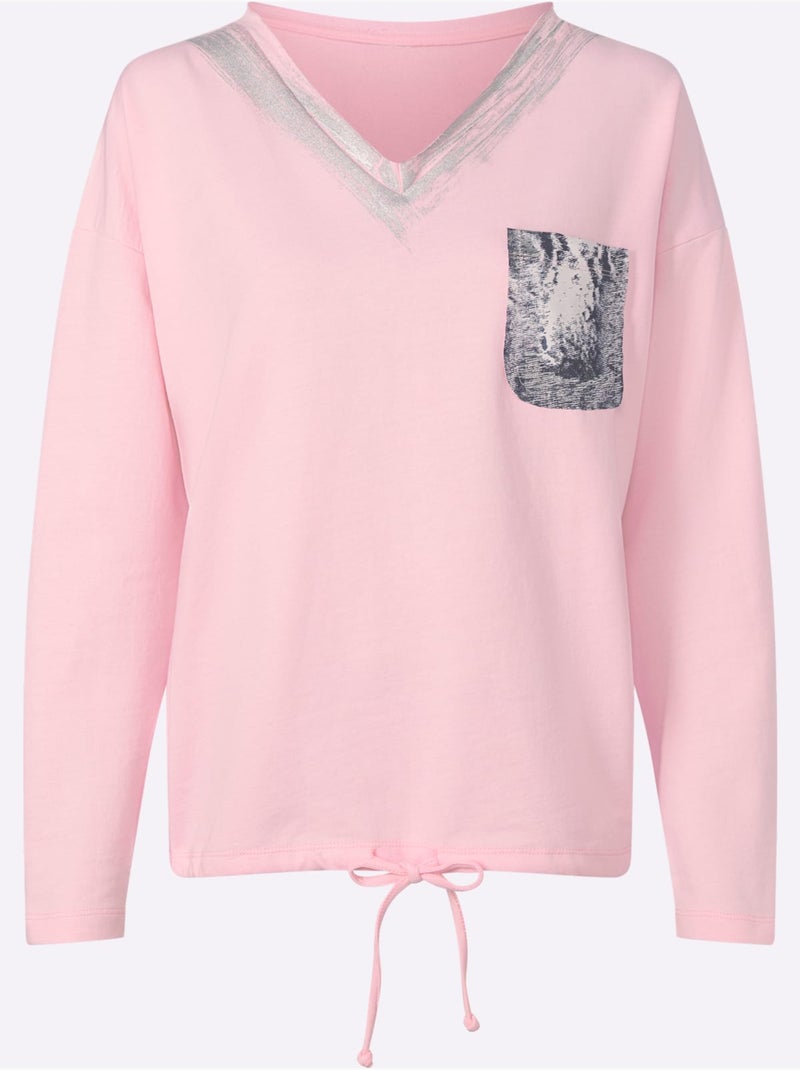 T-shirt à Manches Longues Pur Coton - Taille Standard - Helline Rose clair - Kiabi