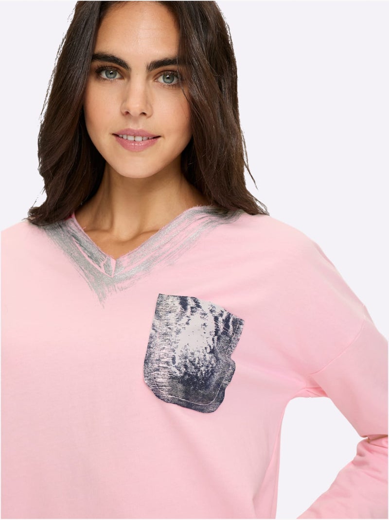 T-shirt à Manches Longues Pur Coton - Taille Standard - Helline Rose clair - Kiabi