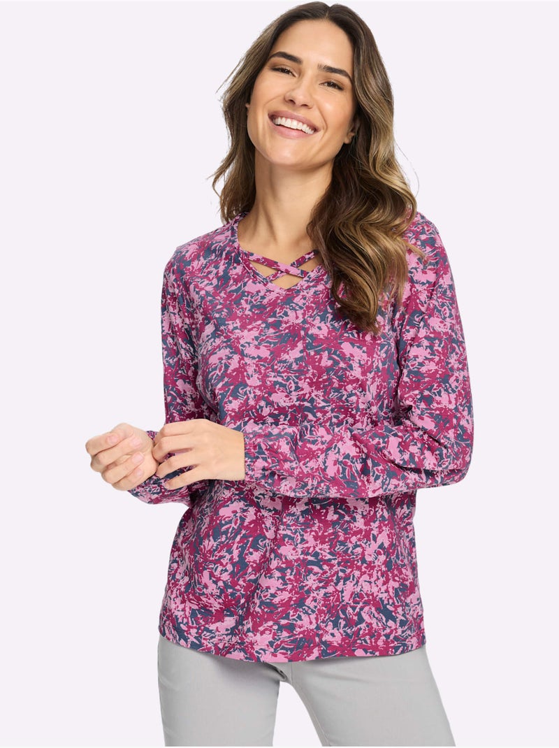 T-shirt à Manches Longues Pur Coton - Taille Standard - Moda Vilona Bleu Bleu - Kiabi