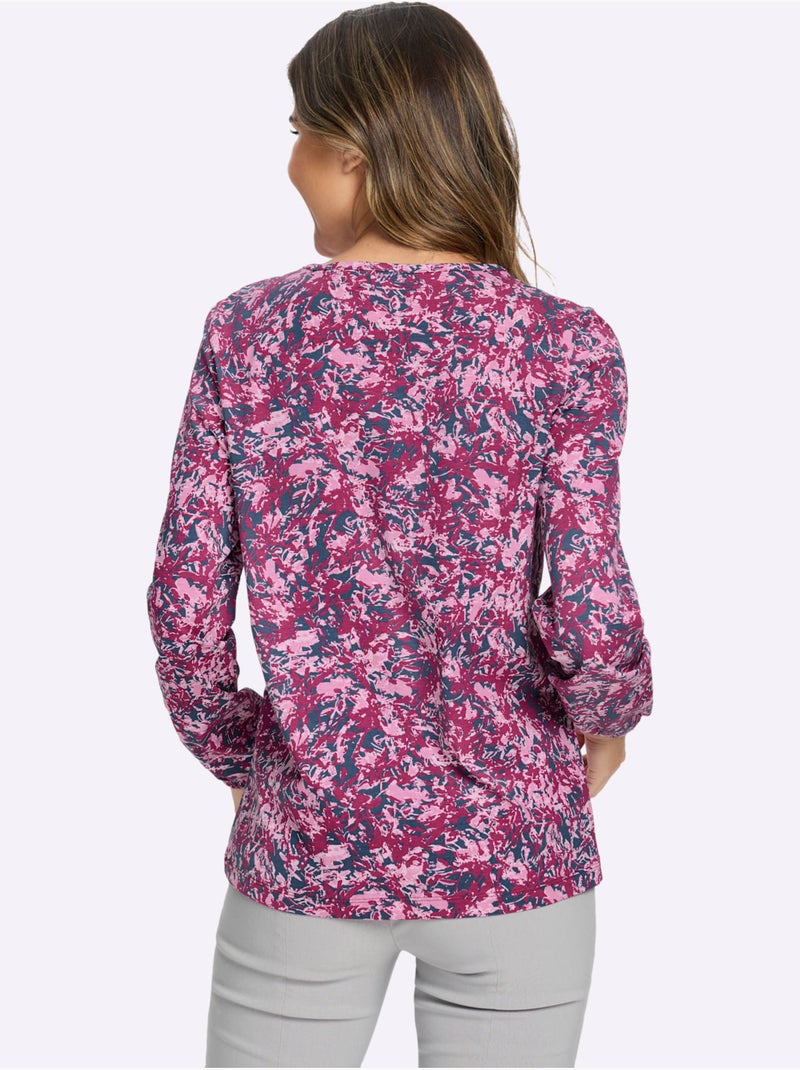 T-shirt à Manches Longues Pur Coton - Taille Standard - Moda Vilona Bleu Bleu - Kiabi