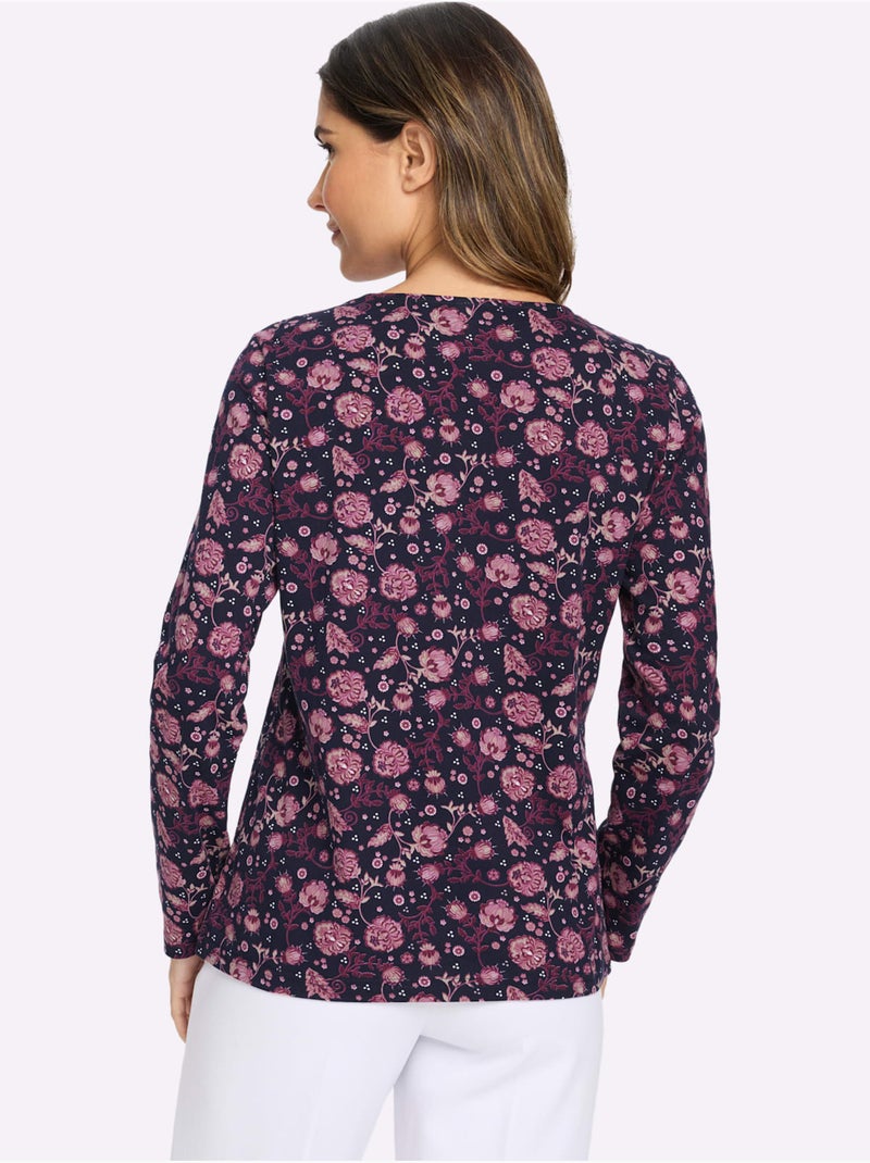 T-shirt à Manches Longues Pur Coton - Taille Standard - Moda Vilona Bleu marine - Kiabi