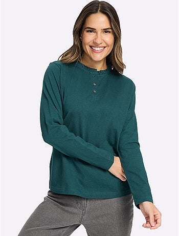 T-shirt à Manches Longues Pur Coton - Taille Standard - Moda Vilona