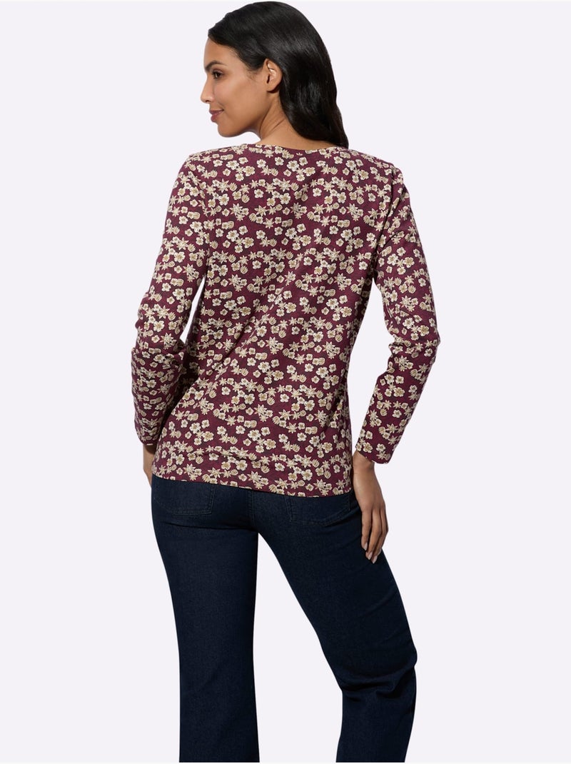 T-shirt à Manches Longues Pur Coton - Taille Standard - Moda Vilona Bordeaux - Kiabi