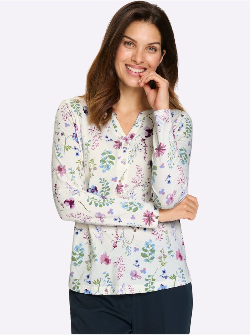 T-shirt à Manches Longues Pur Coton - Taille Standard - Moda Vilona Ecru - Kiabi