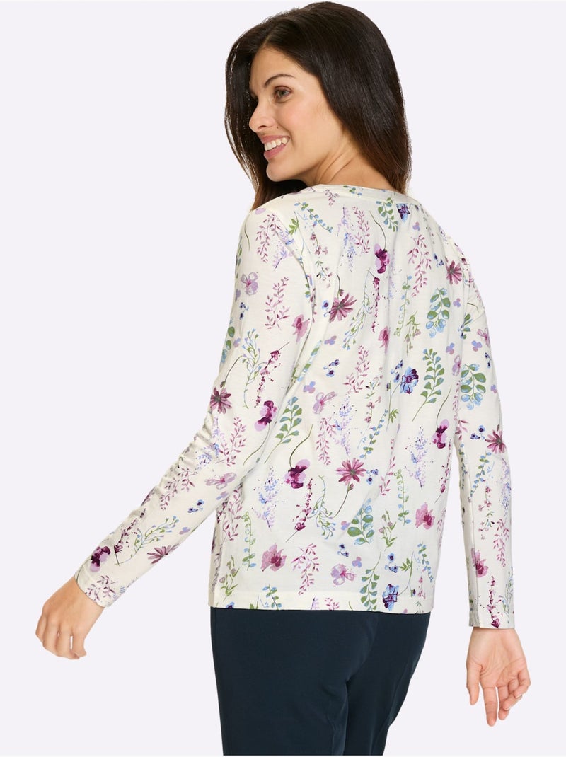 T-shirt à Manches Longues Pur Coton - Taille Standard - Moda Vilona Ecru - Kiabi