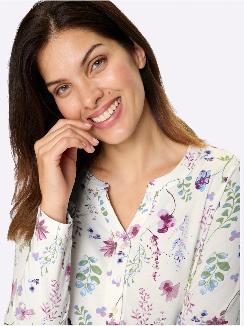 T-shirt à Manches Longues Pur Coton - Taille Standard - Moda Vilona Ecru - Kiabi