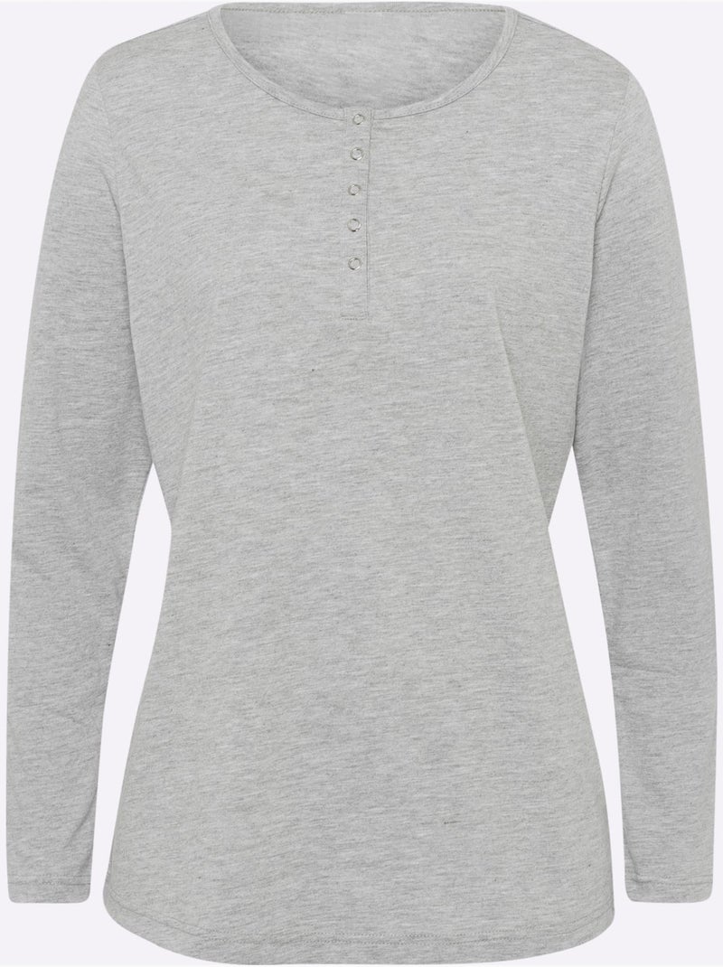 T-shirt à Manches Longues Pur Coton - Taille Standard - Moda Vilona Gris chiné - Kiabi