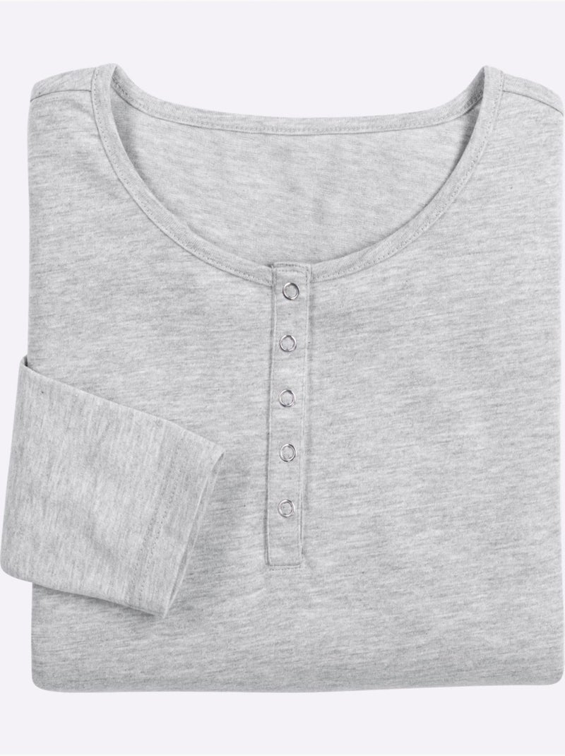 T-shirt à Manches Longues Pur Coton - Taille Standard - Moda Vilona Gris chiné - Kiabi