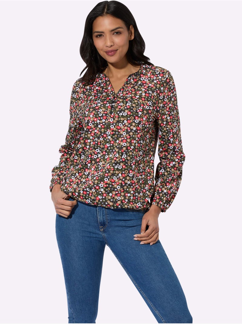 T-shirt à Manches Longues Pur Coton - Taille Standard - Moda Vilona Rose/Vert - Kiabi