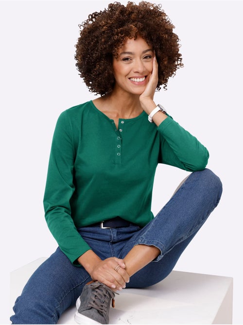 T-shirt à Manches Longues Pur Coton - Taille Standard - Moda Vilona - Kiabi T-shirt à Manches Longues Pur Coton - Taille Standard - Moda Vilona - Kiabi