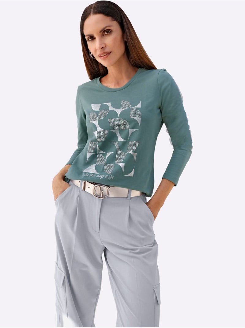 T-shirt à manches longues qualité coton - taille standard - witt Vert jade - Kiabi