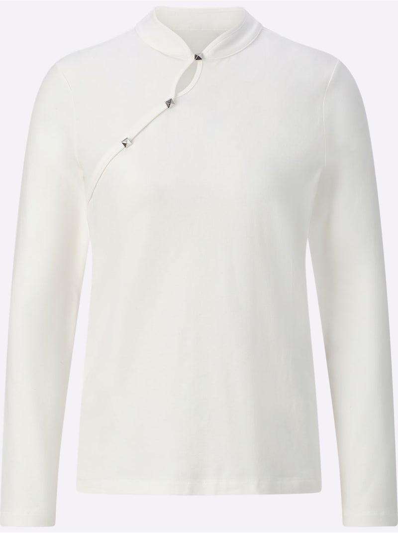 T-shirt à Manches Longues Qualité Coton Doux Sur La Peau - Taille Standard - Helline Ecru - Kiabi