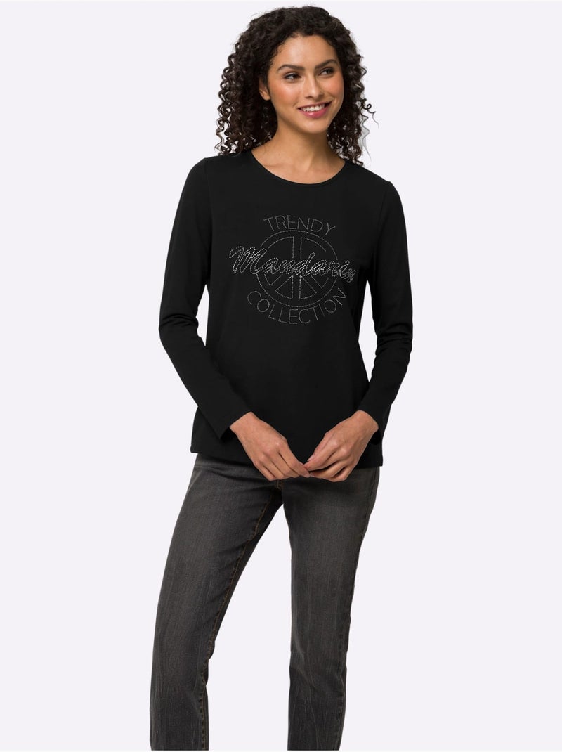 T-shirt à manches longues qualité coton doux sur la peau - taille standard - helline Noir - Kiabi