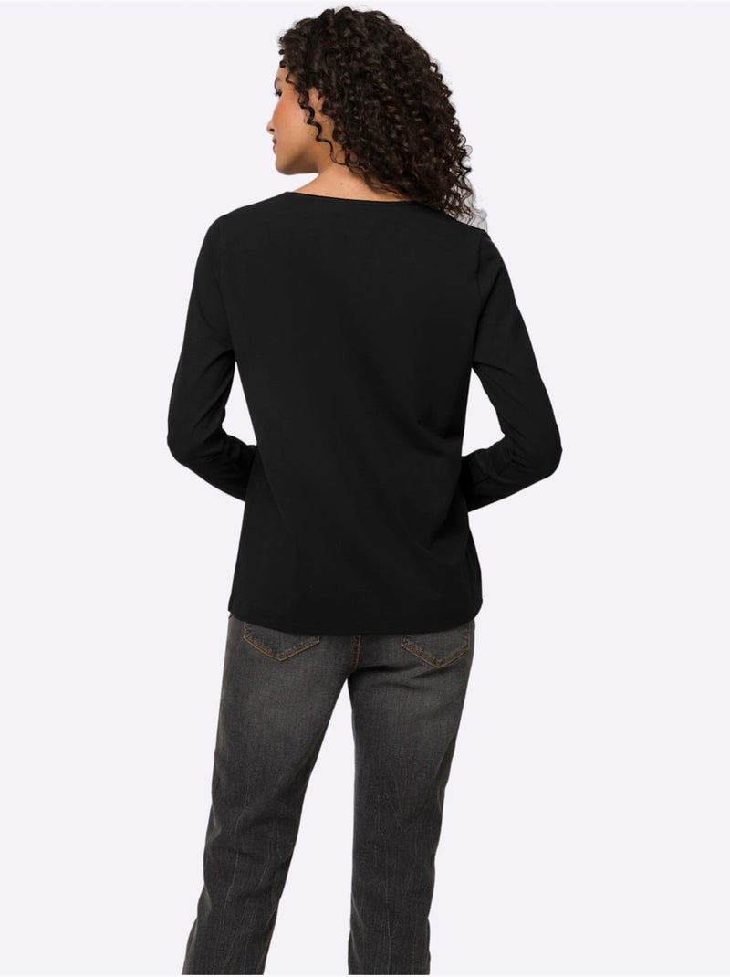 T-shirt à manches longues qualité coton doux sur la peau - taille standard - helline Noir - Kiabi