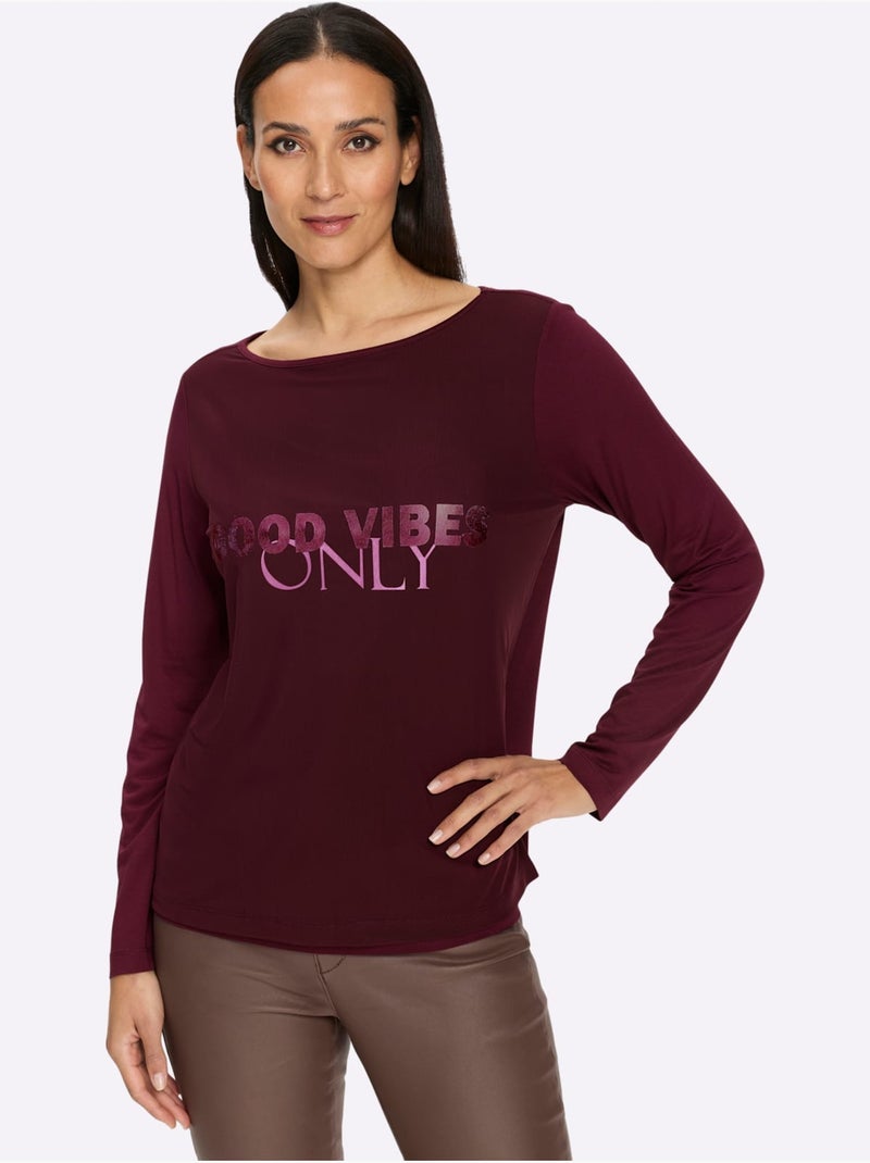 T-shirt à manches longues qualité maille imprimée - taille standard - helline Noir/Rose/Violet - Kiabi