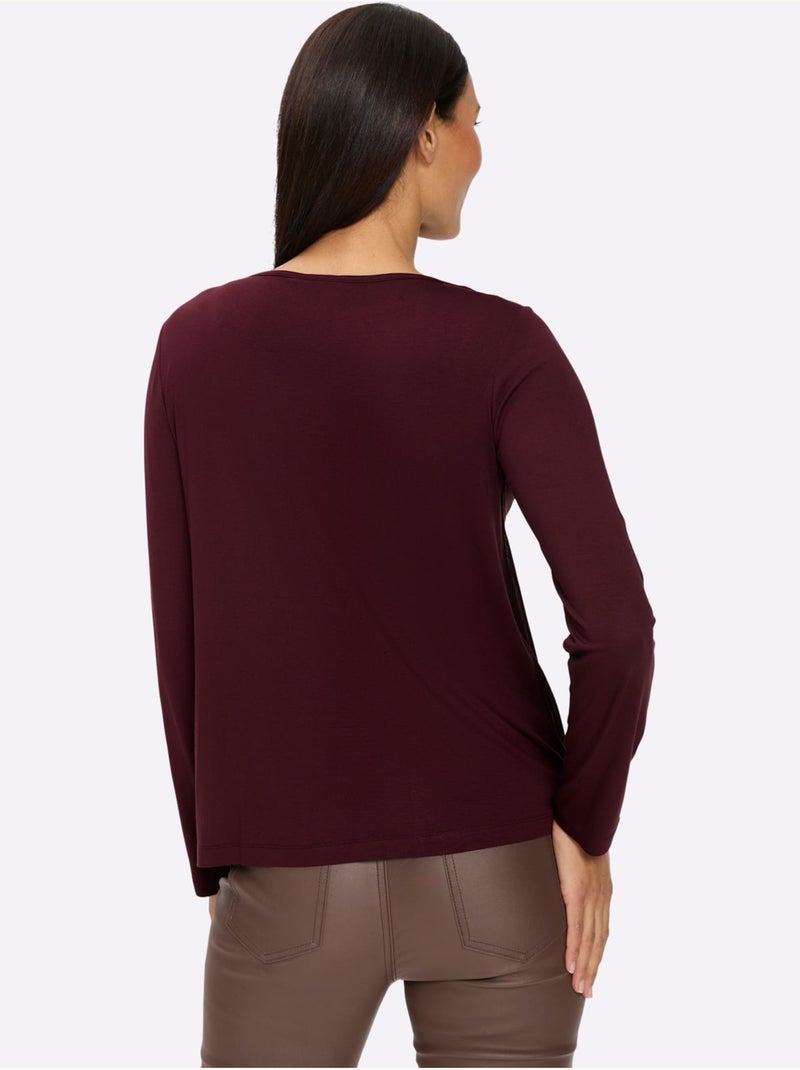 T-shirt à manches longues qualité maille imprimée - taille standard - helline Noir/Rose/Violet - Kiabi
