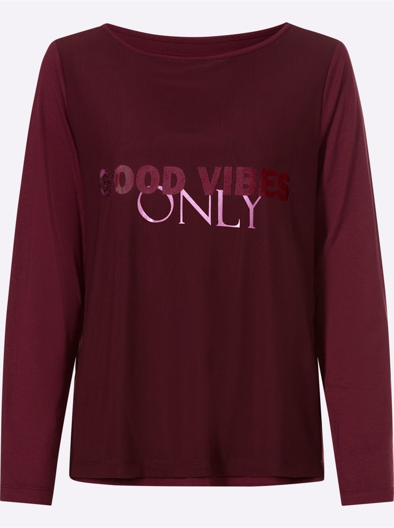 T-shirt à manches longues qualité maille imprimée - taille standard - helline Noir/Rose/Violet - Kiabi