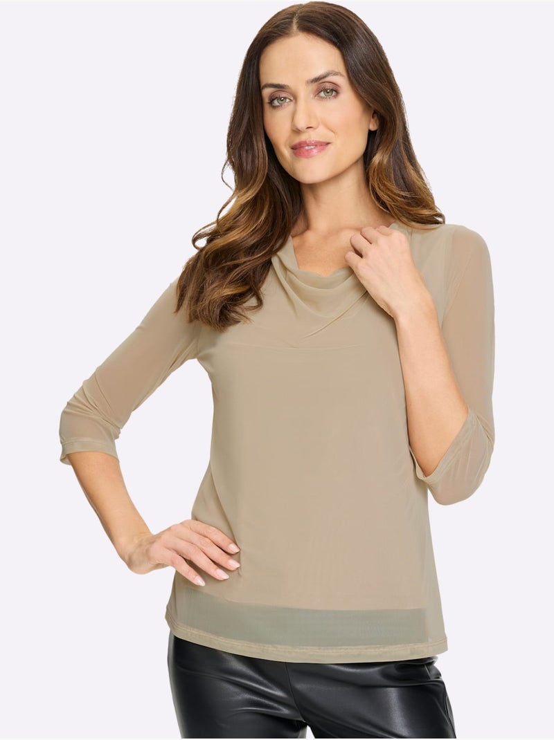 T-shirt à Manches Longues Qualité Mesh Légère - Taille Standard - helline Blanc/Sable - Kiabi