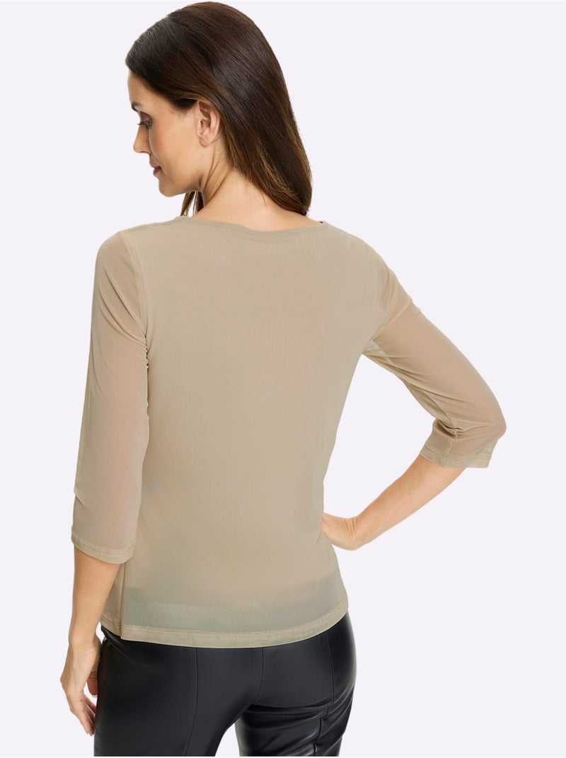 T-shirt à Manches Longues Qualité Mesh Légère - Taille Standard - helline Blanc/Sable - Kiabi