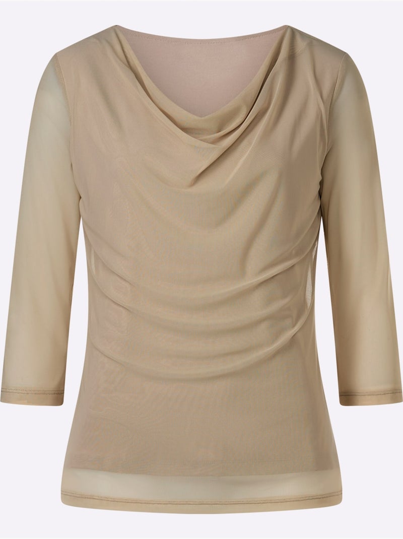 T-shirt à Manches Longues Qualité Mesh Légère - Taille Standard - helline Blanc/Sable - Kiabi