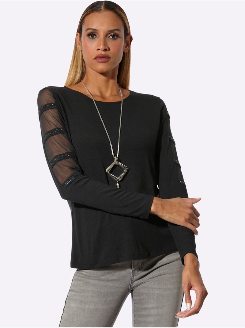 T-shirt à Manches Longues Qualité Tencel - Taille Standard - Helline Noir - Kiabi