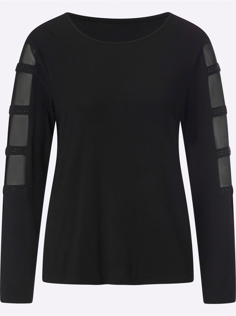 T-shirt à Manches Longues Qualité Tencel - Taille Standard - Helline Noir - Kiabi