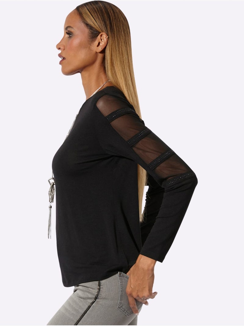 T-shirt à Manches Longues Qualité Tencel - Taille Standard - Helline Noir - Kiabi