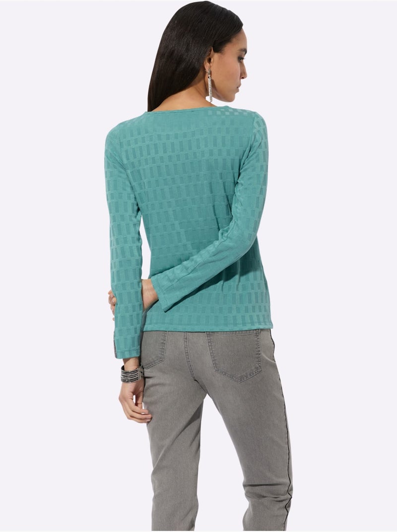 T-shirt à Manches Longues Qualité Viscose Douce - Taille Standard - Helline Vert Sauge - Kiabi