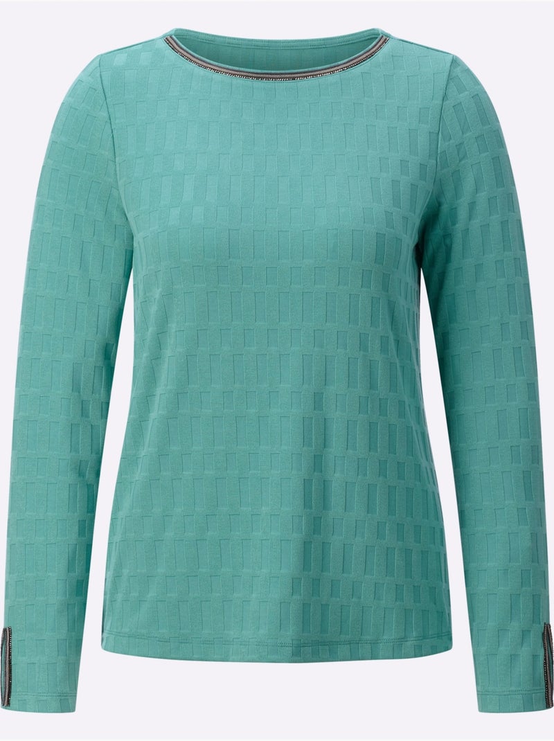 T-shirt à Manches Longues Qualité Viscose Douce - Taille Standard - Helline Vert Sauge - Kiabi