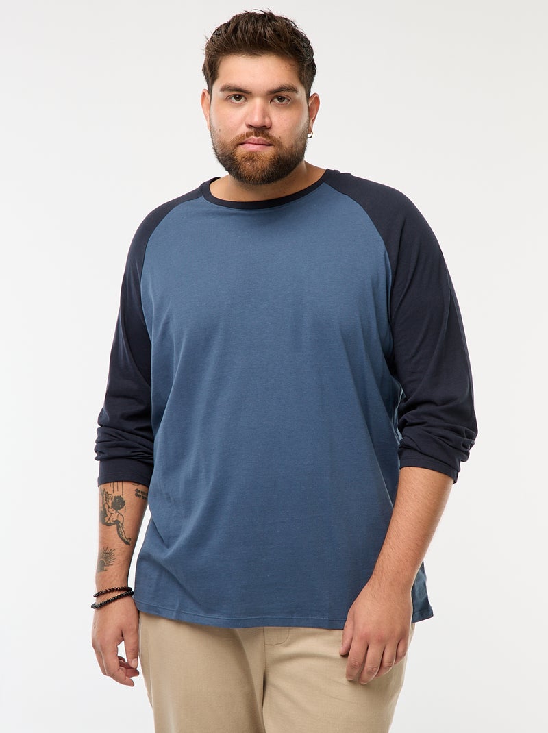 T-shirt à manches longues raglan et col rond Bleu - Kiabi