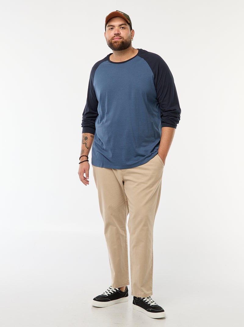 T-shirt à manches longues raglan et col rond Bleu - Kiabi