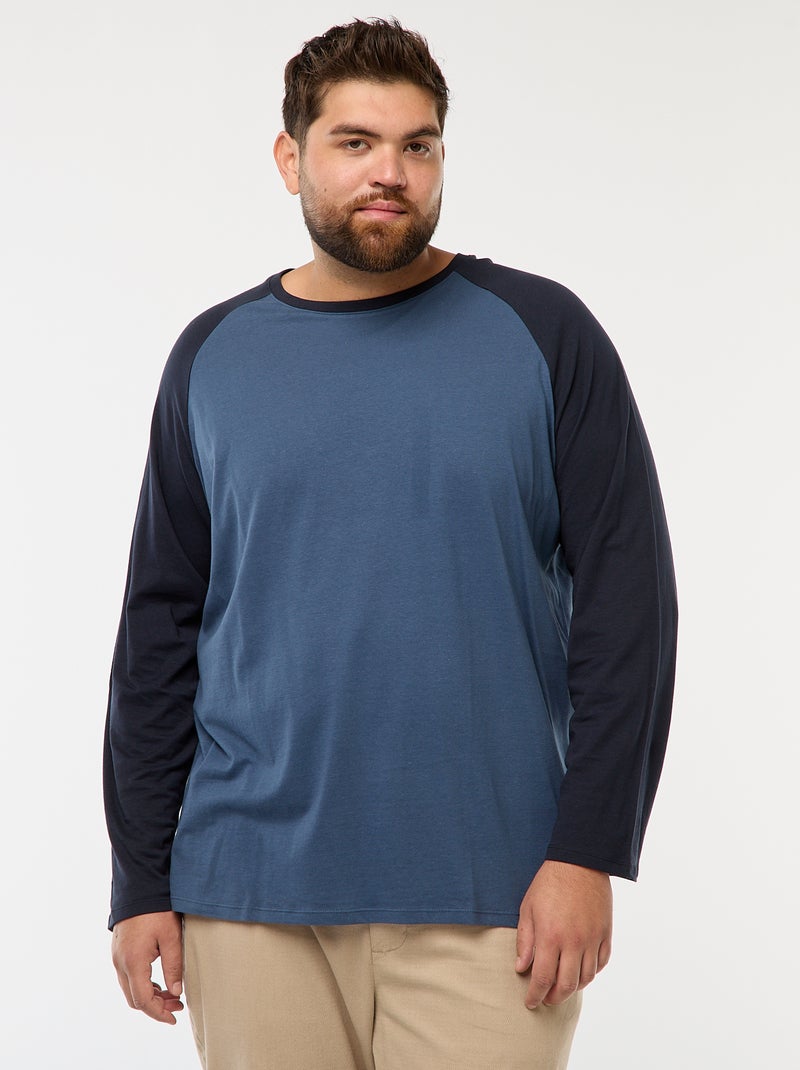 T-shirt à manches longues raglan et col rond Bleu - Kiabi
