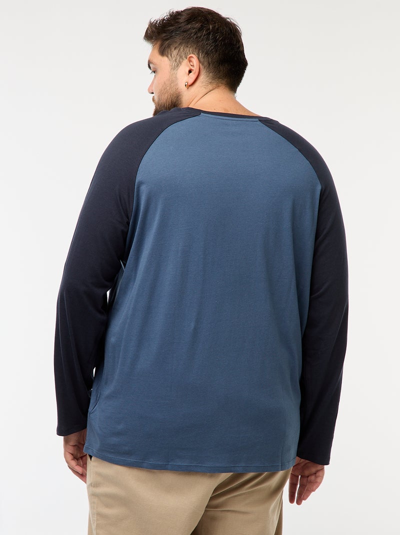 T-shirt à manches longues raglan et col rond Bleu - Kiabi