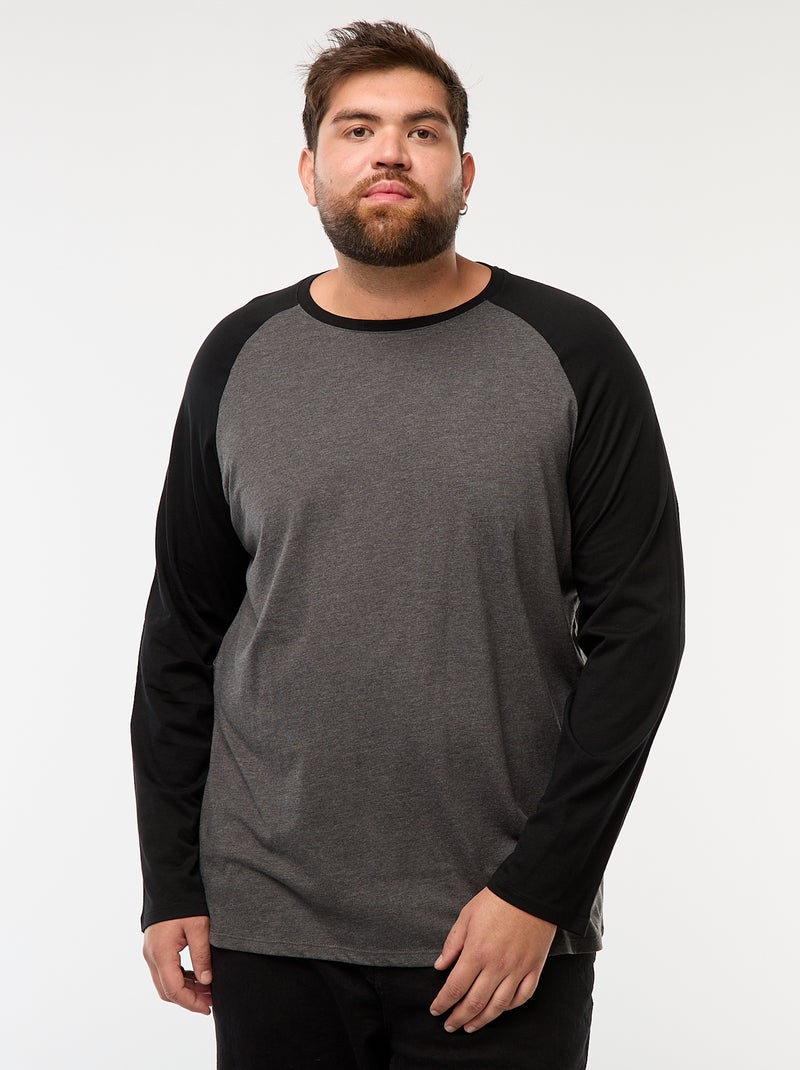 T-shirt à manches longues raglan et col rond Gris - Kiabi