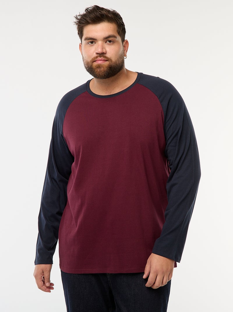 T-shirt à manches longues raglan et col rond Rouge - Kiabi