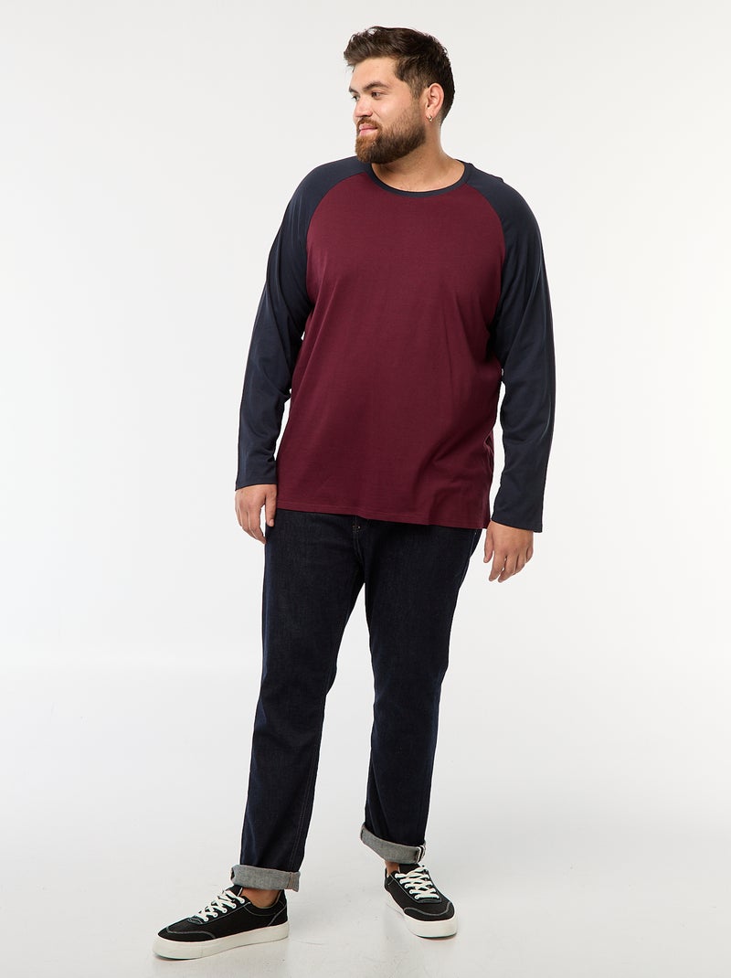 T-shirt à manches longues raglan et col rond Rouge - Kiabi