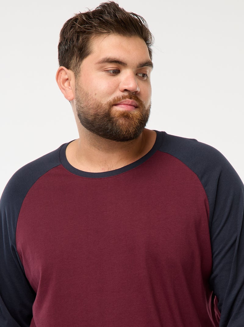 T-shirt à manches longues raglan et col rond Rouge - Kiabi