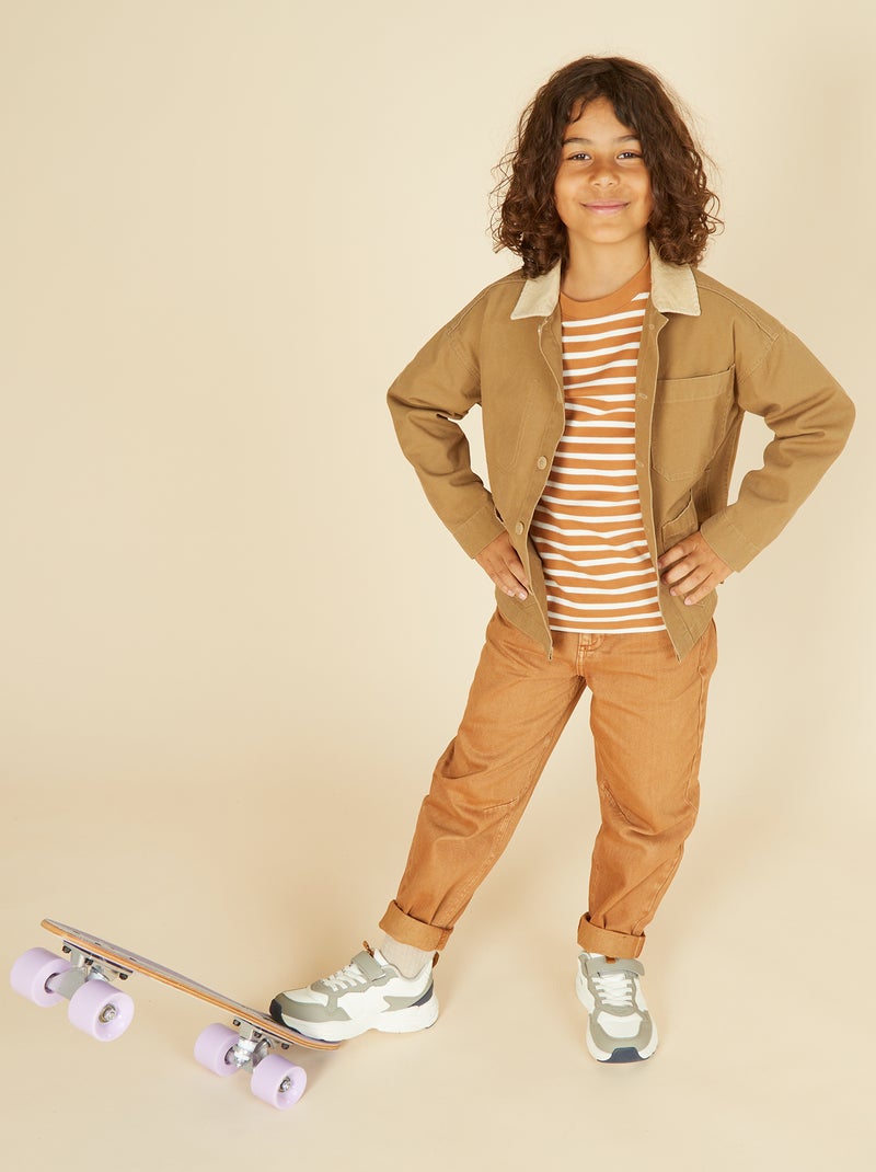 T-shirt à manches longues rayé Beige - Kiabi