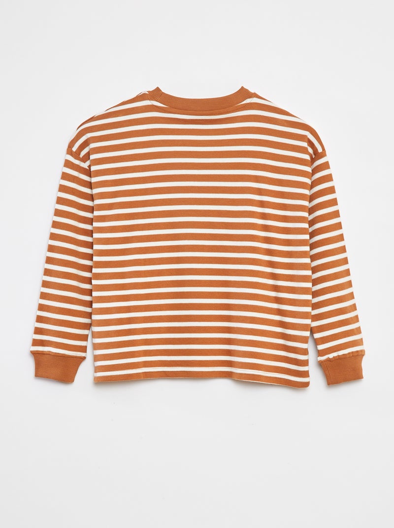 T-shirt à manches longues rayé Beige - Kiabi