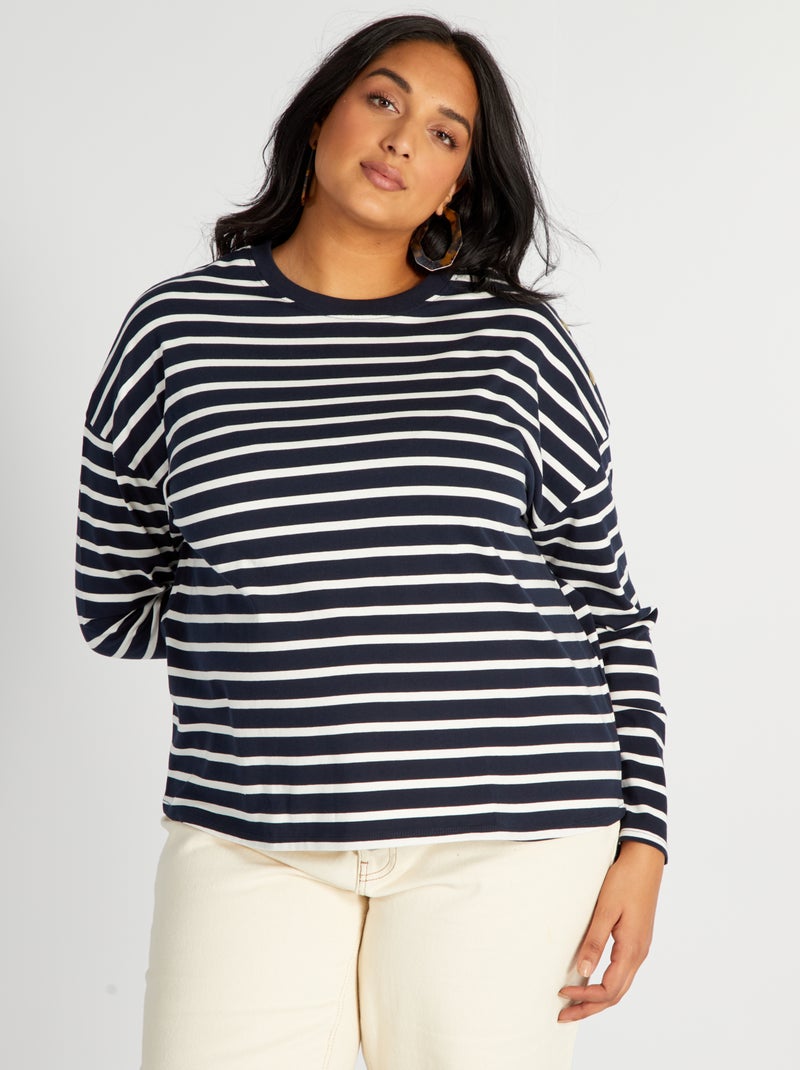T-shirt à manches longues 'rayé' Bleu marine - Kiabi