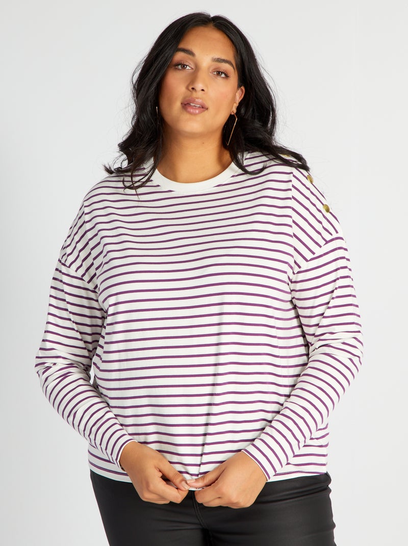 T-shirt à manches longues 'rayé' Violet - Kiabi